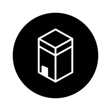 Kâbe 'nin minimalist siyah beyaz tasviri, Mekke' de İslami inancı ve yıllık haccı temsil eden, küp şeklinde kutsal bir bina..