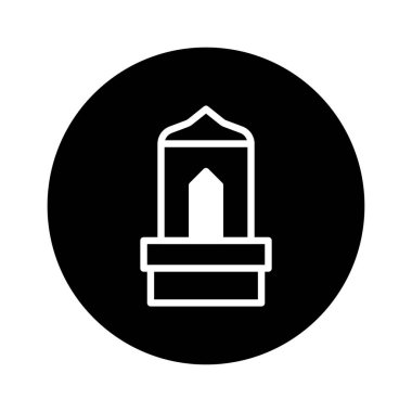Siyah arka planda basit bir şekilde cami ibadet simgesinin minimalist çizimi. İslami kültürü, geleneği ve dini ibadeti simgeler, grafik tasarımlar için mükemmeldir..