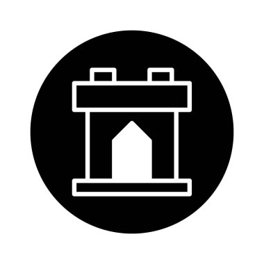Siyah bir dairede minimalist bir şömine ikonu. Tasarım, basit ve temiz çizgileriyle sıcaklık ve konfor taşır ve iç tasarım projelerinde kullanılmak için idealdir..