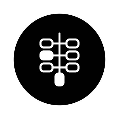 Siyah beyaz minimalist iletim simgesi, vites değiştirme, otomotiv mühendisliği ve araç bakımını temsil ediyor. Diyagramlar ve yaratıcı projeler için uygun.