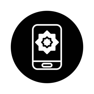 Bu resim, İslami bir yıldız sembolü sergileyen, teknolojiyi kültür mirası ve modern tasarım ile birleştiren bir cep telefonunun minimalist bir temsilini içeriyor..