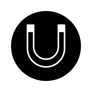 Bir at nalı mıknatısının siyah ve beyaz çizimi, bilimsel veya eğitimsel içerik için ideal çekim, kuvvet ve manyetik alanların kavramlarını vurgular.