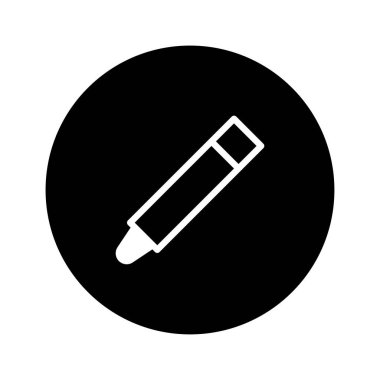 Siyah daire içinde beyaz işaret kaleminin minimalist simgesi. Dijital arayüzlerde düzenleme, yazma veya çizim kavramlarını resmetmek için ideal.