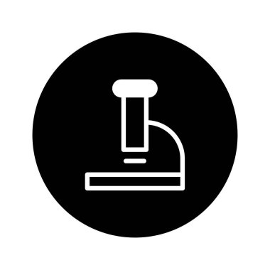 Tıbbi laboratuvar bilimi için bir mikroskobun siyah beyaz simgesi, bilimsel araştırmaları, keşifleri ve tıbbi keşifleri sembolize ediyor. Eğitim, tıp, biyoteknoloji ve tanı için ideal.