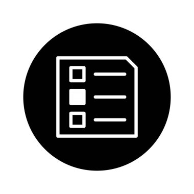 Görevleri, organizasyonu ve proje yönetimini temsil eden, siyah arkaplan üzerinde beyaz olarak beyaz listelenmiş temiz, minimal bir vektör simgesi.