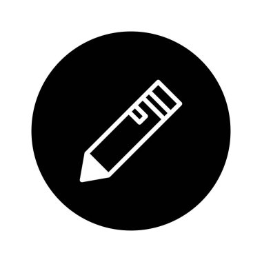 Siyah bir daire üzerinde gösterilen minimalist bir kalem simgesi. Bu basit ve zarif tasarım çizimi grafik tasarım projeleri için mükemmeldir..