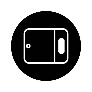 Siyah bir arka planda mikrodalga fırının minimalist bir simgesi. Yemek pişirmeye, mutfak aletlerine veya modern teknolojiye uygundur..