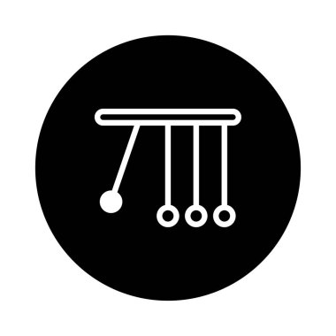 Minimalist bir illüstrasyonda Newton 'un beşiği momentumu ve enerji korumasını sembolize eder. Tasarım, bilimsel kavramları zarif ve soyut bir şekilde aktarır..