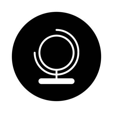 Siyah bir çember içinde, coğrafyayı, seyahati ve basit çizgilerle küresel bağlantıları sembolize eden minimalist bir siyah beyaz vektör çizimi..