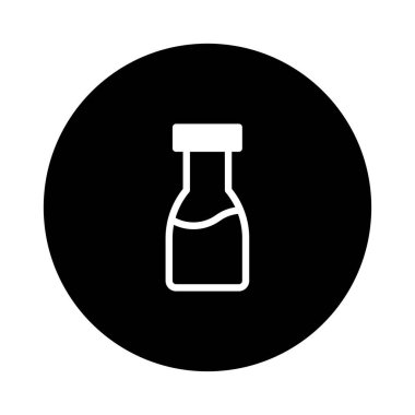 Basit bir ikon tasarımı, siyah bir çemberin üzerinde sıvı içeren bir şişe içerir. Minimalist grafik, sağlık ve bilimle ilgili projeler için mükemmeldir..