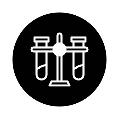 Bilim laboratuarı ekipmanlarının bilimsel veya tıbbi tasarımlar için mükemmel test tüpleri içeren temiz ve minimalist bir çizimi. Siyah beyaz vektör simgesi.