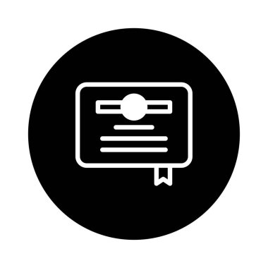 Akademik ya da profesyonel başarıyı, başarıyı ve resmi tanınmayı simgeleyen siyah bir daireye karşı beyaz anahatlı bir minimalist sertifika ikonu.