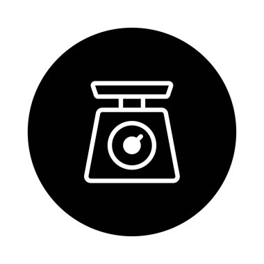 Bir minimalist siyah-beyaz ikon mutfak ölçeği sergiliyor, yemek pişirmede, diyet planlamasında ve sağlık bilinci olan yaşam tarzı seçimlerinde hassasiyeti simgeliyor..