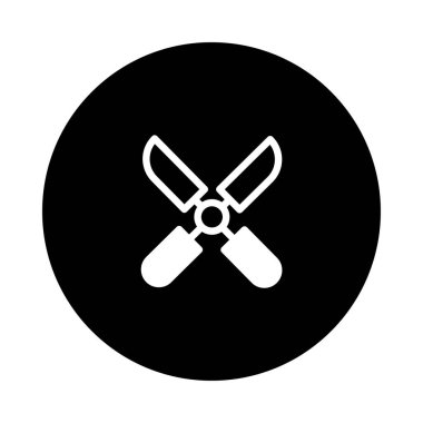 İkonik bir illüstrasyonda bahçe makasları, somutlaştırıcı budama ve bahçecilikte bitki bakımı sergilenir. Minimalist tasarım manzara ve tarım yönetimi için gerekli bahçe araçlarını sembolize etmektedir..