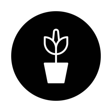 Temiz ve basit bir şekilde tasarlanmış bir saksıda bitkiyi gösteren minimalist bir simge. Görüntü, doğanın ve büyümenin temalarını vurgular..