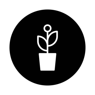 Tenceredeki bir bitkinin minimalist bir simgesi siyah bir çemberde izole edilir. Grafik tasarımı, çevre dostu projeler ya da sembol temsilleri için mükemmel..