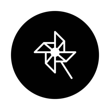 Siyah bir daireye karşı beyaz bir fırıldak ikonu içeren minimalist bir tasarım. Web tasarımı, mobil uygulamalar veya yazdırma materyalleri için ideal.