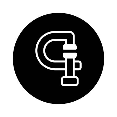 İnşaat, onarım ve hassasiyet mühendisliğinde işlevini vurgulayan bir c klemp aracının minimalist bir illüstrasyonu. Siyah ve beyaz tasarım aracın temel biçimini vurgular.