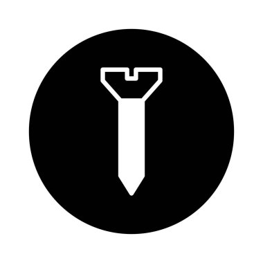 Siyah bir çemberin içinde sergilenen basit ve minimalist bir vida simgesi. Bu grafik inşaat veya mühendislikle ilgili tasarımlar için idealdir..
