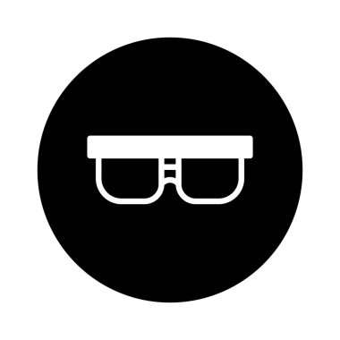 Siyah bir dairede beyaz renkte çizilmiş gözlüklerin basit ve zarif bir tasviri. Zarif bir optik element gerektiren tasarım projeleri için uygundur.