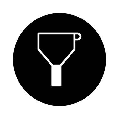 Siyah bir çemberin içinde beyaz çizgileri olan basit, minimalist bir huni simgesi. Filtrelemeyi ya da bilgi aktarma kavramını gösterir.