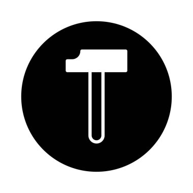 Bir çekicin minimalist vektör çizimi, karanlık bir arka planda izole edilmiş. İnşaat, araçlar veya marangozlukla ilgili bir simge veya sembol olarak kullanmak için ideal.