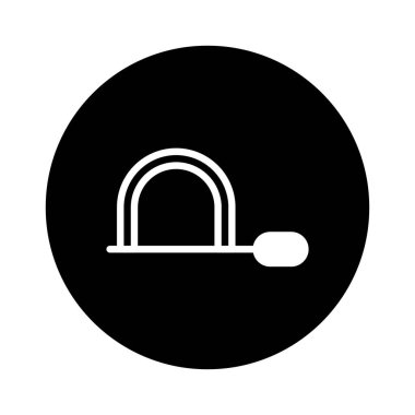 Dairesel bir çerçeve içinde sunulan, açık ve basit bir tünel girişi grafiği. Bu minimalist tasvirde siyah beyaz çizgiler kullanılıyor.