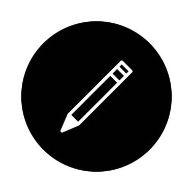 Siyah bir çemberin içinde beyaz kalem silueti olan temiz ve basit bir ikon. Web veya yazdırma projeleri için uygun tasarım, yazma ve eğitim temaları için ideal.