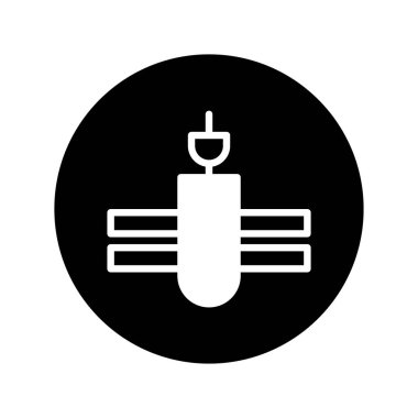 Minimalist bir vektör illüstrasyonunda, koyu siyah dairesel bir arkaplan üzerine kurulmuş fütüristik bir bina silueti görülüyor. Tasarım temiz ve modern..