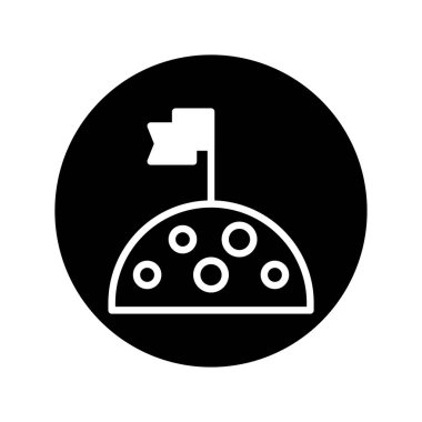 Başarı ve keşfin sembolü. Üzerinde bayrak olan sade bir ay. Vektör İllüstrasyonu beyaz arkaplanda izole edildi.