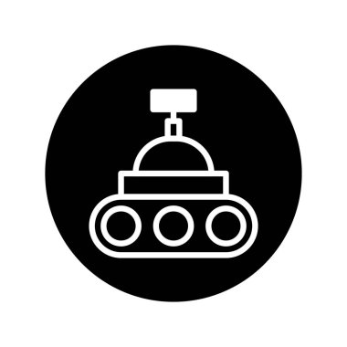 Mars gezgininin basit bir çizgi simgesi siyah bir daire içinde sergilenir, uzay keşfi ve teknolojik gelişmeyi temsil etmek için mükemmeldir..