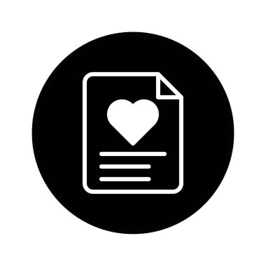 Bir belgede, aşkı, sağlık hizmetini ve önemli bilgileri sembolize eden minimalist beyaz kalp simgesi. Web, uygulama tasarımı ve iş iletişimi için ideal.