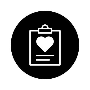 Tıbbi pano ikonu, sağlık, hasta bakımı ve tıbbi kayıtları gösteren bir kalp sembolü gösteriyor. İkonun temsil ettiği sağlık hizmetleri ve refah.