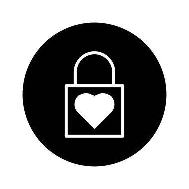 Minimalist bir illüstrasyonda siyah bir çemberin içinde sevgi ve güvenliği simgeleyen kalp şeklinde bir asma kilit bulunur. Koruma, romantizm ve dijital güvenlik temalarını iletmek için mükemmel.