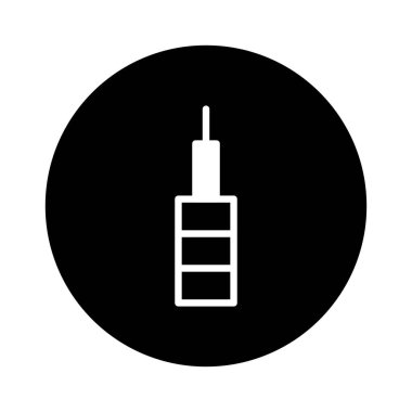Siyah bir dairedeki gökdelenin minimalist bir simgesi, modern şehir mimarisini temiz çizgi sanatı ile temsil ediyor. Mimari veya işle ilgili tasarım projeleri için ideal.