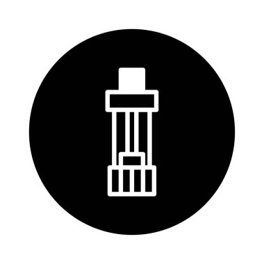 Minimalist bir vektör illüstrasyonu, katı siyah bir daire içinde modern, grafik ve temiz bir görsel temsil sunan stilize edilmiş bir mimari yapı sunar..