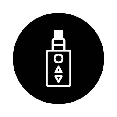 Elektronik sigaralar, buharlaşma kültürü veya alternatif sigara kullanımındaki teknolojik gelişmeler ile ilgili tasarımlar için mükemmel bir cihaz tasvir eden minimalist bir simge.