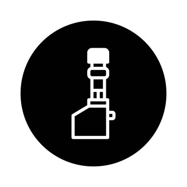 Bir vektör illüstrasyonunda siyah daireye karşı belirlenmiş beyaz mekanik bir parça, somutlaşmış minimalist tasarım ve teknik hassasiyet yer alır..