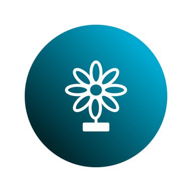 Doğanın basitliğini ve güzelliğini soyut bir dizaynla temsil eden, eğimli bir mavi daireye odaklı beyaz bir çiçek ikonunun yer aldığı minimalist bir grafik..