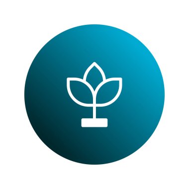 Bu resim, bir bitki simgesini gösteren minimalist bir botanik illüstrasyonunu içeriyor. Bir eğimli mavi daireye karşı, modern stili organik zarafetle birleştirir..
