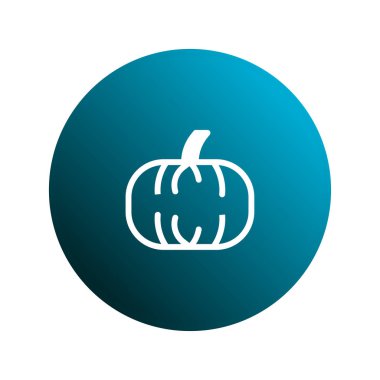 Mavi bir gradyan çemberin merkezindeki beyaz balkabağı ikonunu gösteren minimalist bir vektör çizimi. Sonbahar ya da Cadılar Bayramı 'nın dokunması gereken tasarımlar için ideal..