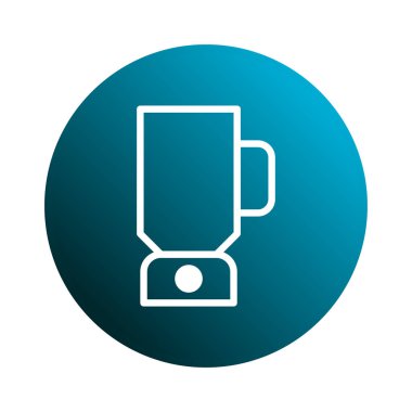 Değişken mavi dairesel arka planda bir mikserin temiz, minimalist simgesi. Mutfak aletlerini ve sağlıklı beslenmeyi temsil etmek için ideal..