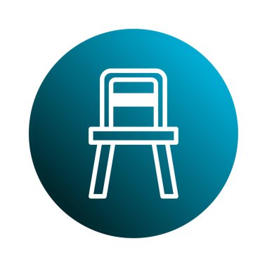 Dairesel eğimli bir zemine karşı temiz beyaz çizgiler içeren minimalist sandalye ikonu tasarımı. Basitliği ve modern tasarımı temsil eder.