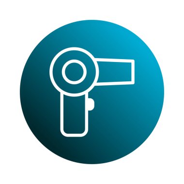 Bir minimalist saç kurutma makinesi gradyan mavi dairesel arka planda sunulmuştur, güzellik, moda ve tasarımlarla ilgili tasarımlar için idealdir..