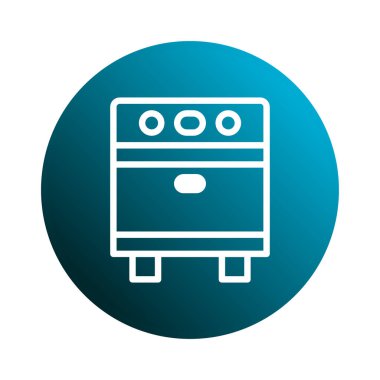 Mavi gradyan daire arka planında modern fırın simgesi. Yemek pişirmeyi, pişirmeyi ve mutfak aletlerini simgeliyor. Vektör illüstrasyonu teknolojiyi ve temiz tasarımı temsil eder.