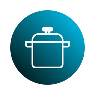 Aşçılık veya mutfak temalı tasarımlar için ideal, mavi gradyan çember arkaplan merkezli bir beyaz tencere ikonunun minimalist vektör çizimi.