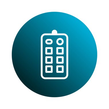 Minimalist uzaktan kumanda simgesi canlı mavi bir gradyan daire arkaplanında görüntülendi. Modern iletişim ve teknoloji kavramlarını resmetmek için ideal.