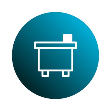 Mavi bir gradyan çemberdeki masa simgesinin stilize edilmiş bir çizimi. Bu grafik ögesi çeşitli dijital projeler için uygun temiz ve modern bir tasarım sunar.