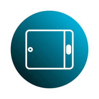 Temiz, modern bir sanat eseri tasviri akıllı bir ev aletini tasvir eder. Tasarım, gradyan mavi bir çemberin beyaz bir ana hatına sahiptir. Otomasyon ve kolaylık sağlar..