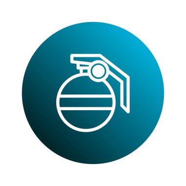 Mavi bir gradyan çembere karşı bir el bombası ikonunun stilize edilmiş vektör çizimi, silah ve tehlikeyi simgeliyor..
